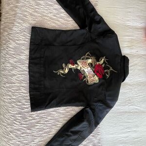 Harley-Davidson Women's Black Leather Jacket with Red Rose Design